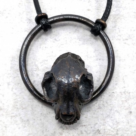 collier bijou crâne chat cuivre calciné noir skull morbide