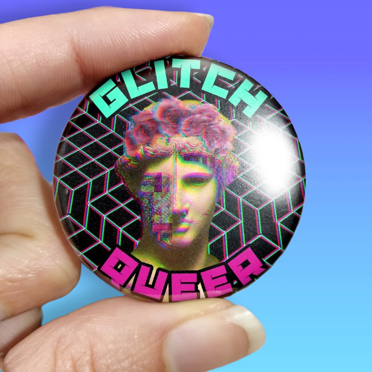 badge pins feministe neuroatypie syntwave vaporwave retrowave Glitch queer