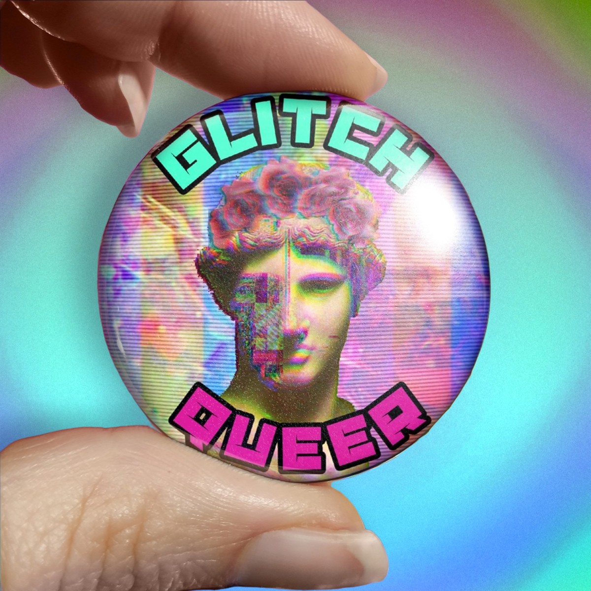 badge pins feministe neuroatypie syntwave vaporwave retrowave glitch queer