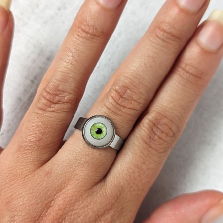 Bague bijou œil humain œil oeil yeux creepy halloween vert