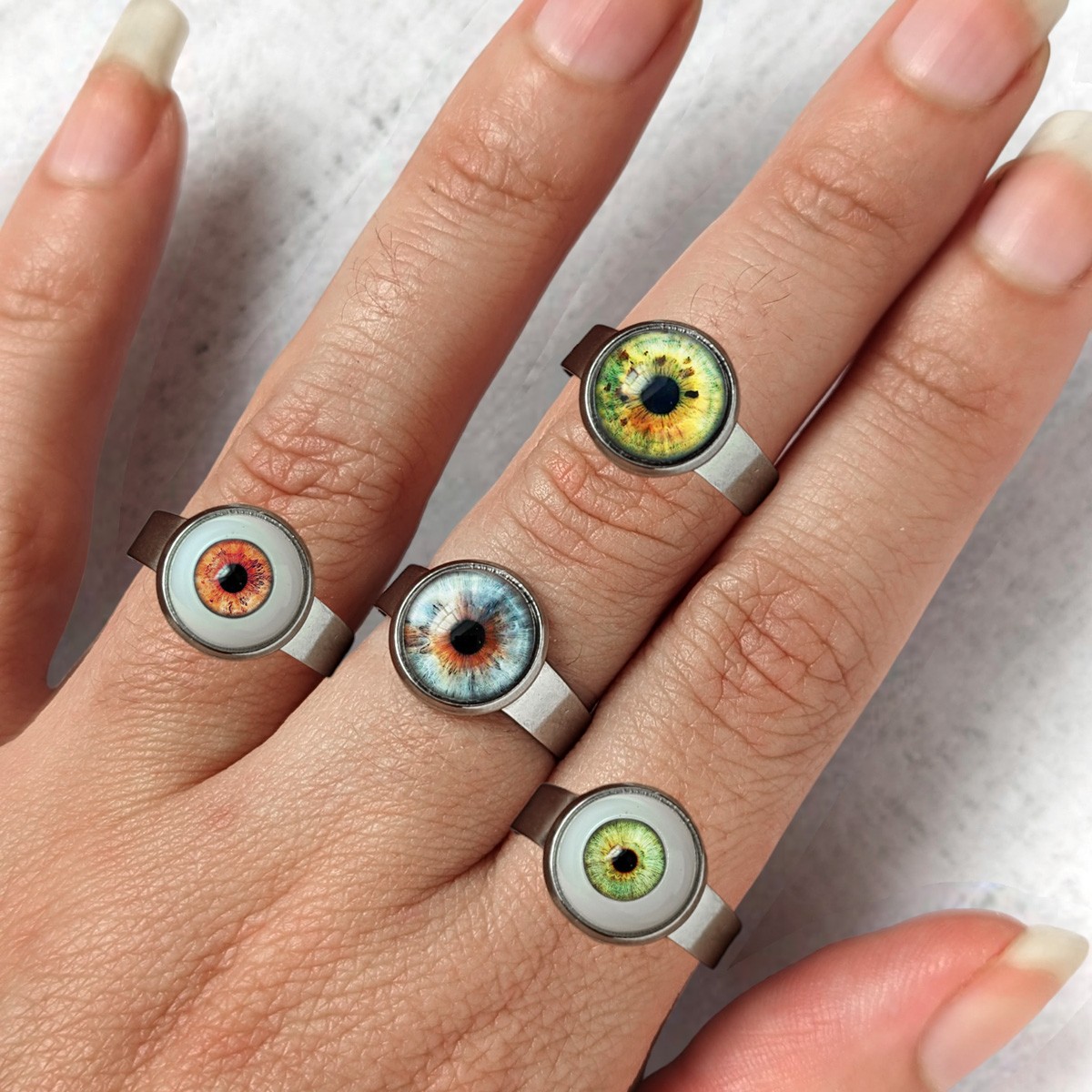 Bague bijou œil humain œil oeil yeux creepy halloween vert