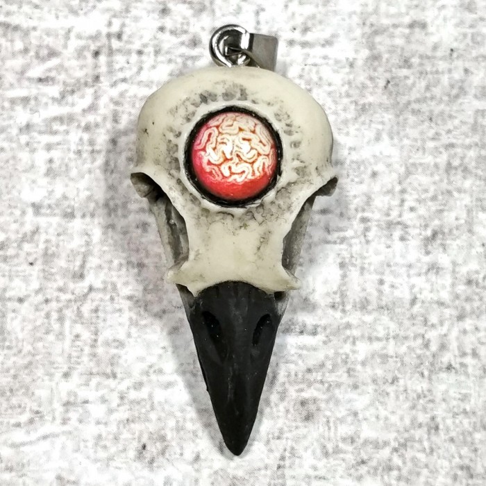Crâne corbeau trois yeux motif mystique ésotérique handmade