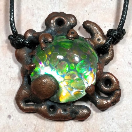 Pendentif cuivre electroforming ooak organique magma vert