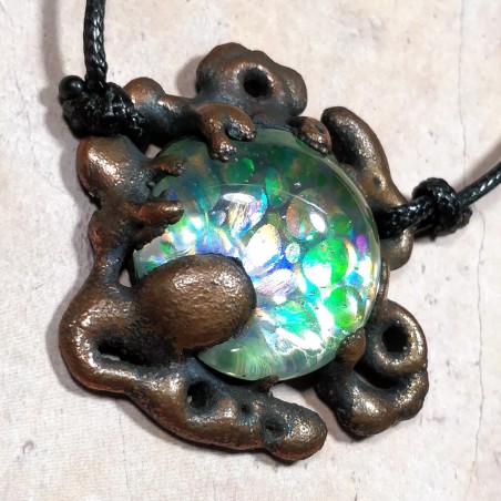 Pendentif cuivre electroforming ooak organique magma vert